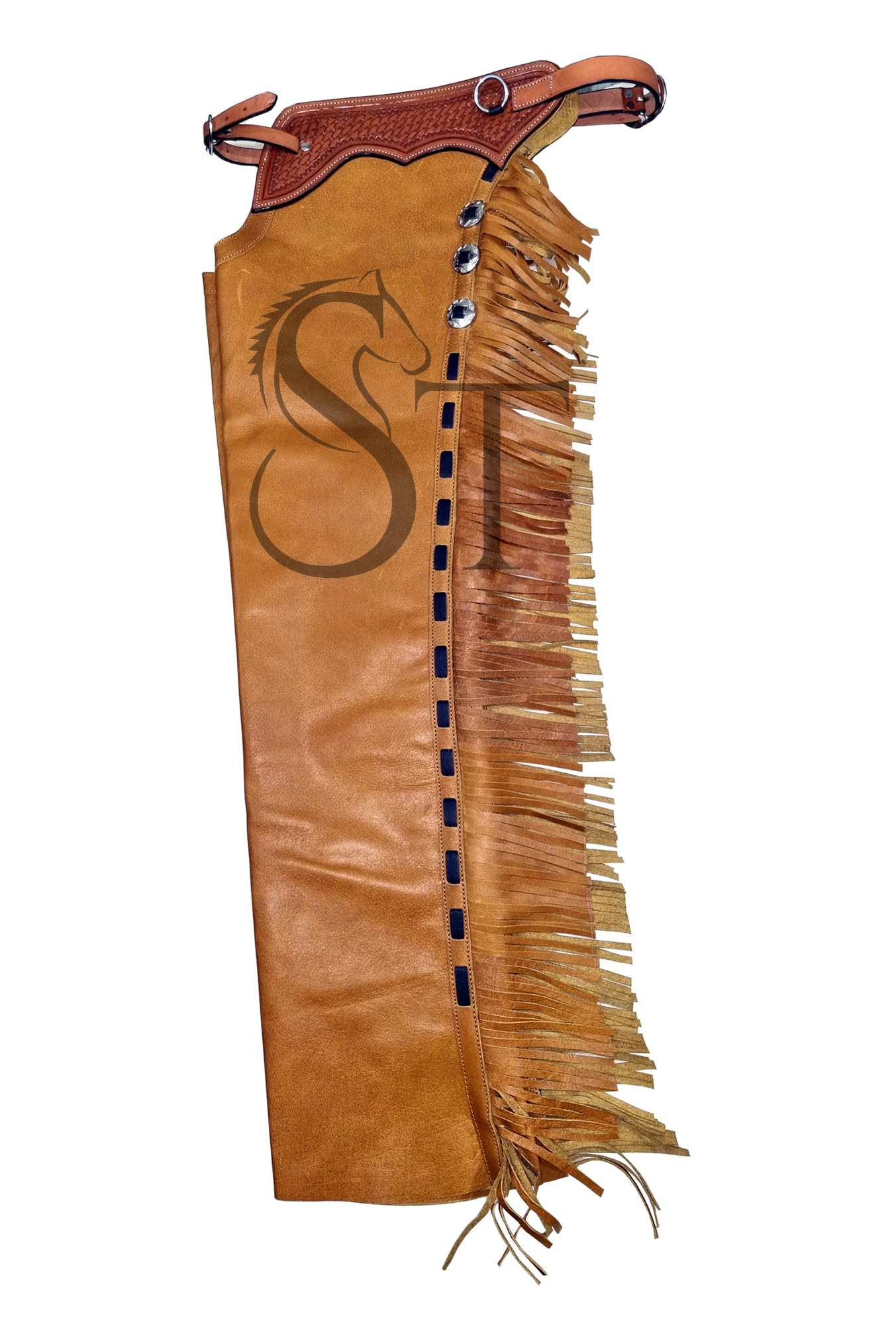 Chaps Western Shotgun Chaps en cuir pleine fleur pour travail sur sentier équitation équitation craies sur mesure petit, moyen et grand ST-CHI-069-Tan