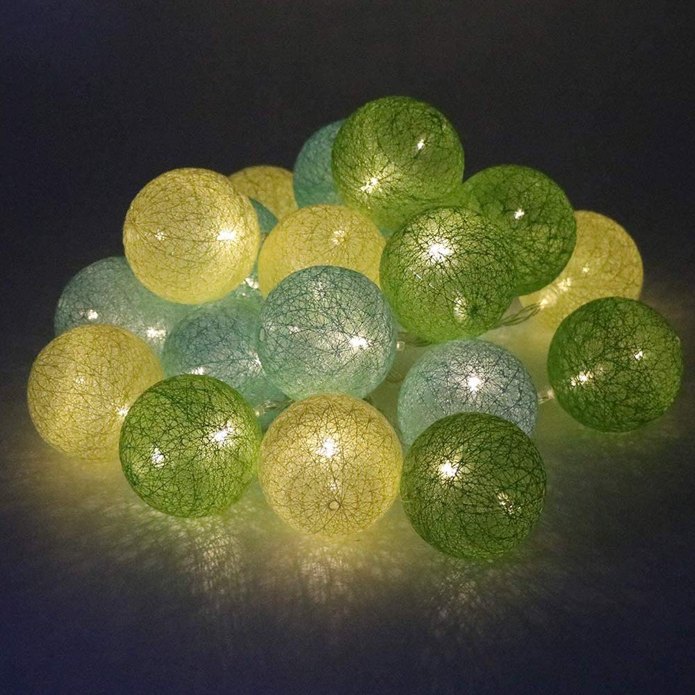 Romantic LED Cotton Ball String Lights, DOTBUY Xmas Fairy Lights Christmas Decoration Battery Operated for Indoor outdoor Holiday Party Decor Garlands (Refreshing green,4.8M/30LED)