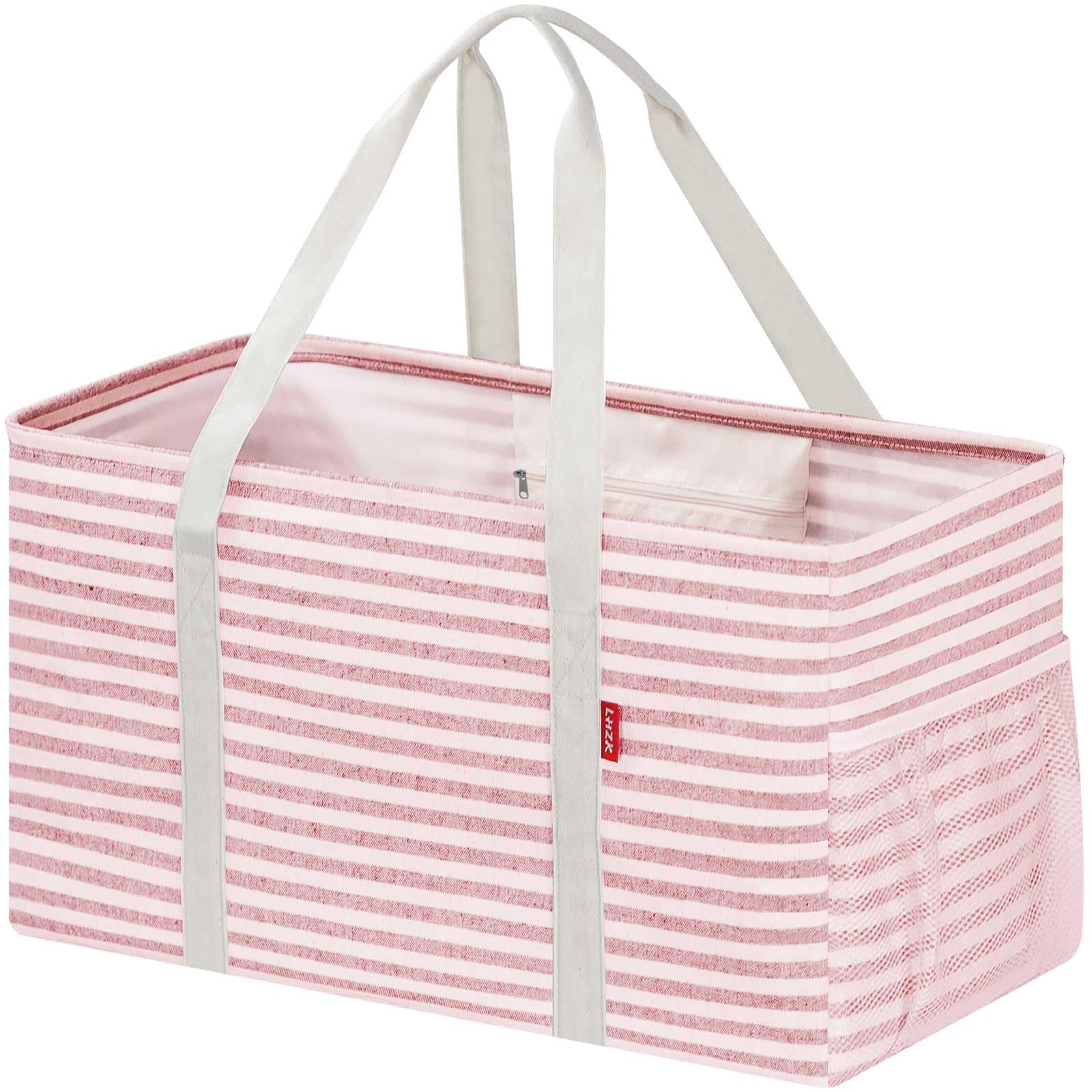 LHZK Standing Extra Large Utility Tote Bag with Metal Wire Frame and the Sides Rinforced, Extra Large Tote Bag with Handle, Reusable Grocery Bags