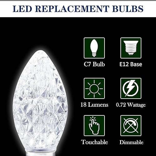 Miniatura 3 de Paquete de 25 bombillas LED C7 de repuesto, bombillas LED blancas frías, regulables para Navidad al aire libre, interiores, luces LED de noche,