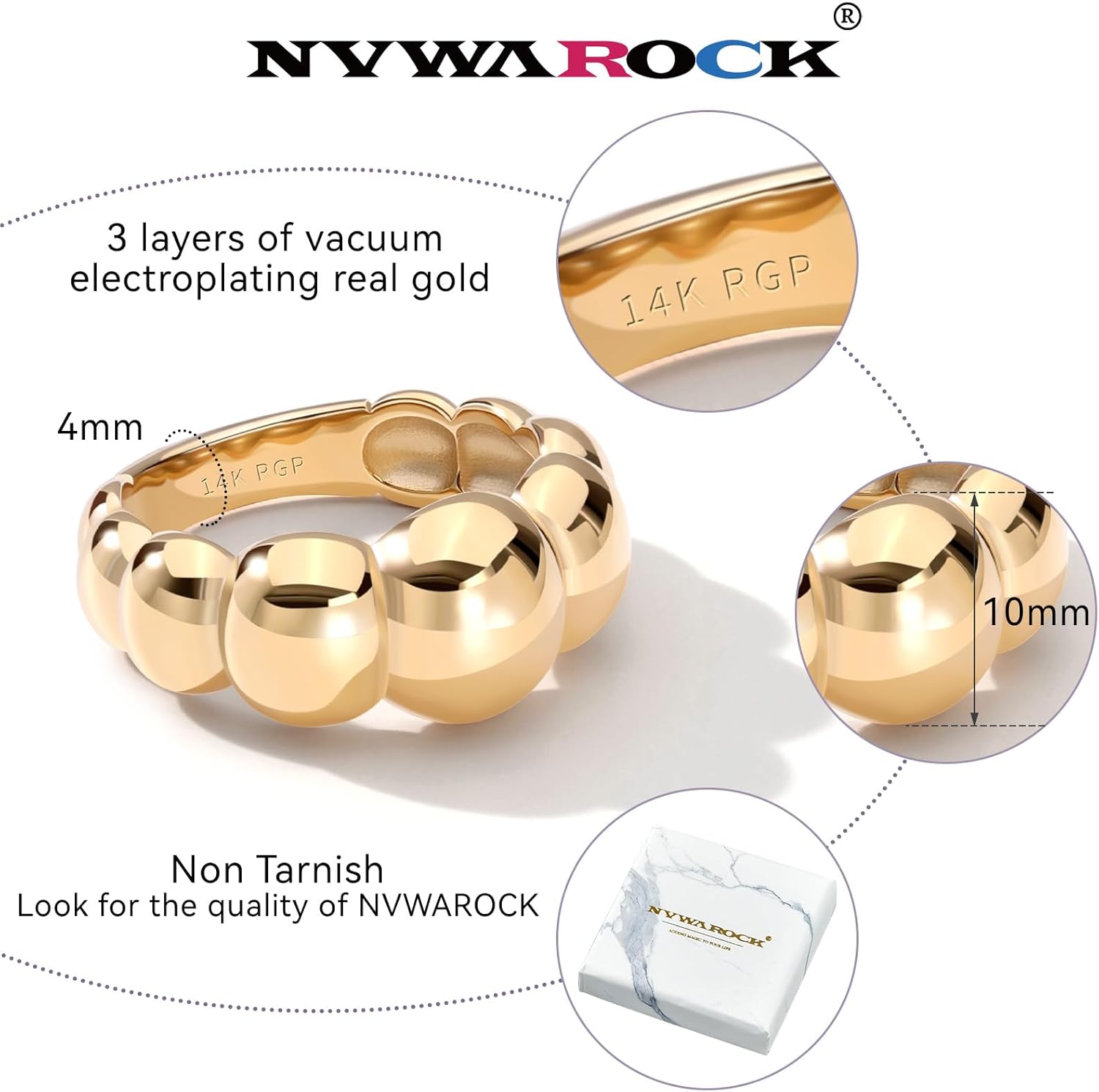 Chunky Dome Rings for Women and Men Cute Fat Puffy Statement Thumb Band High Polished Comfort Bubble Stackable Ring Size 5-10（Gold and Silver） - Image 2