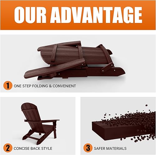 Miniatura 4 de YEFU Adirondack - Juego de 2 sillas Adirondack plegables de plástico de gran tamaño con soporte para tazas, silla de césped resistente a la