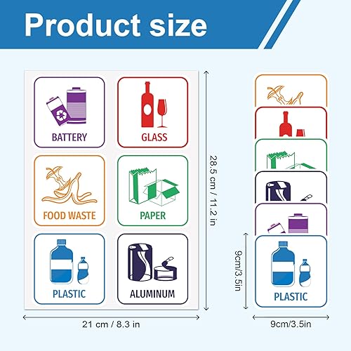 Miniatura 3 de Adhesivo de reciclaje para basura, 12 calcomanías de basura y reciclaje, calcomanías de clasificación de reciclaje, calcomanías de vidrio para