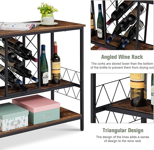 Miniatura 6 de KINTNESS Mesa de estante para vino gabinete industrial de barra de vino con soporte para vasos estante de almacenamiento de licor barra de gabinete