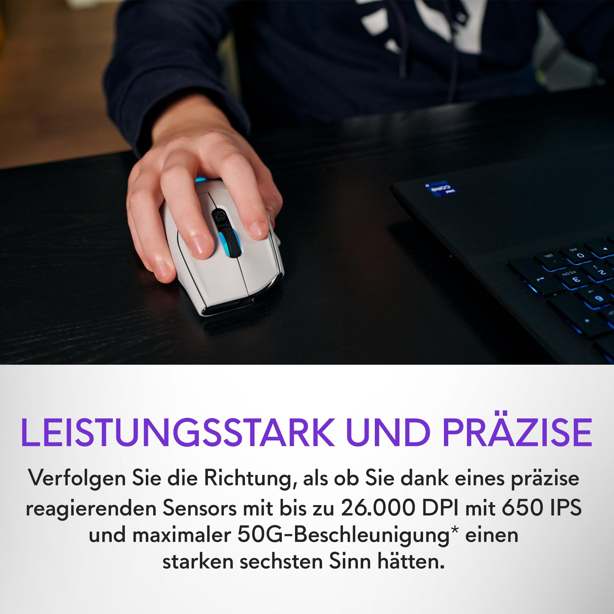 Alienware Gaming Mouse AW620M, 1 x USB Type A, 140 Stunden Akkulaufzeit | 26000 dpi, 1000 Hz Pollingrate, 7 programmierbare Tasten, 16,8 Mio. AlienFX-Beleuchtung, 99 g, 7,78 × 13,15 × 4,15 cm