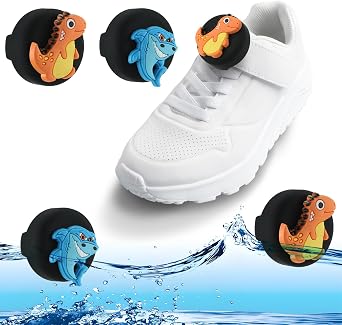 [2-Pack] Shoe Holder Compatible with Waterproof Design, Cute Cartoon Tag Holder Hidden Silicone Case for Kids Shoelaces & Straps Shark+Dinosaurs