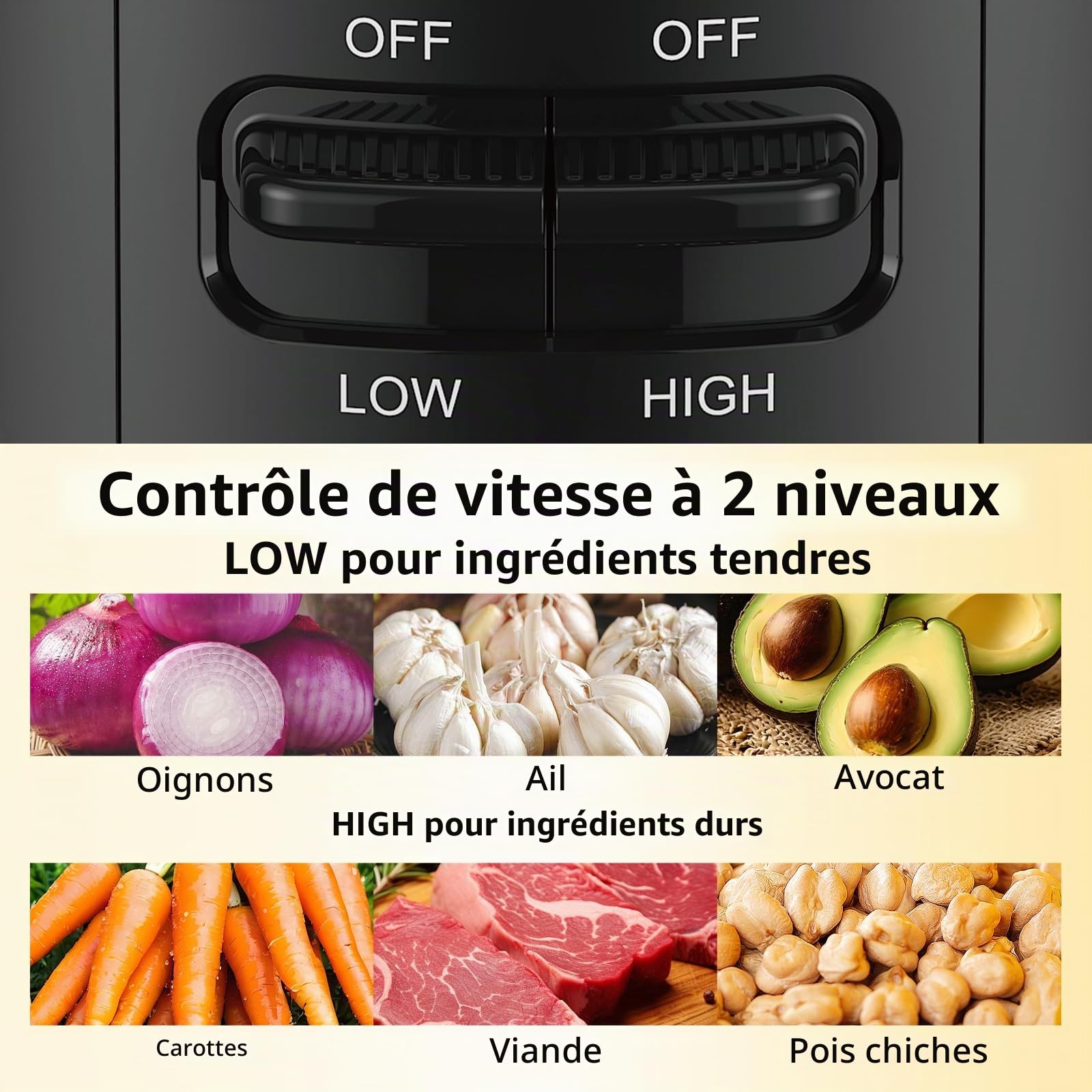 Hachoir électrique | Hachoir électrique 400 W à 2 vitesses | 4 lames en acier inoxydable à deux niveaux et fouet | Récipient amovible de 0,95 L pour hacher, mélanger et émulsionner