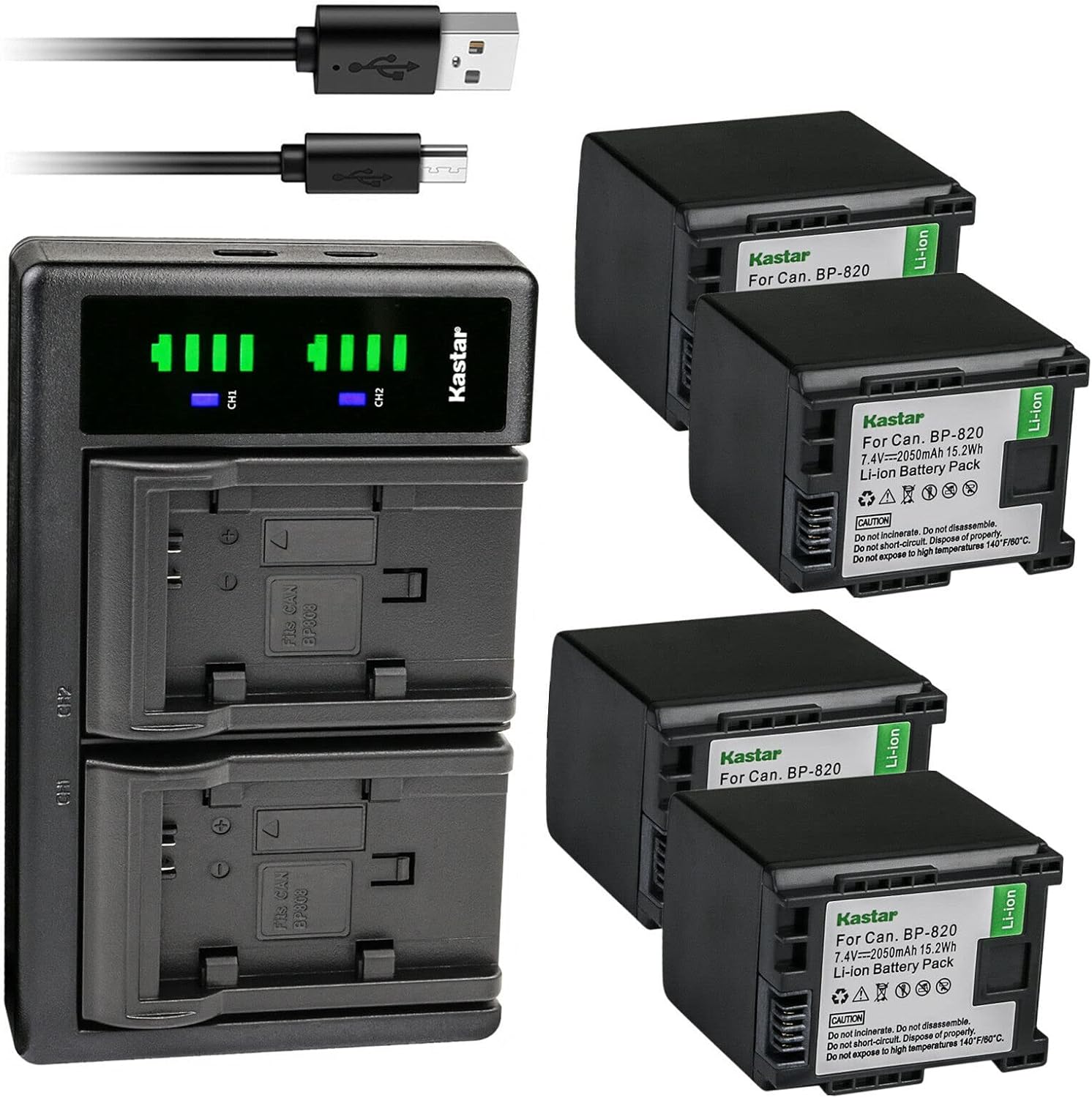 Kastar 3-Pack BP-820 Battery and LTD2 USB Charger Compatible with Canon XA60, Canon XA65, Canon XA70, Canon XA75, Canon VIXIA HF G70 Camera
