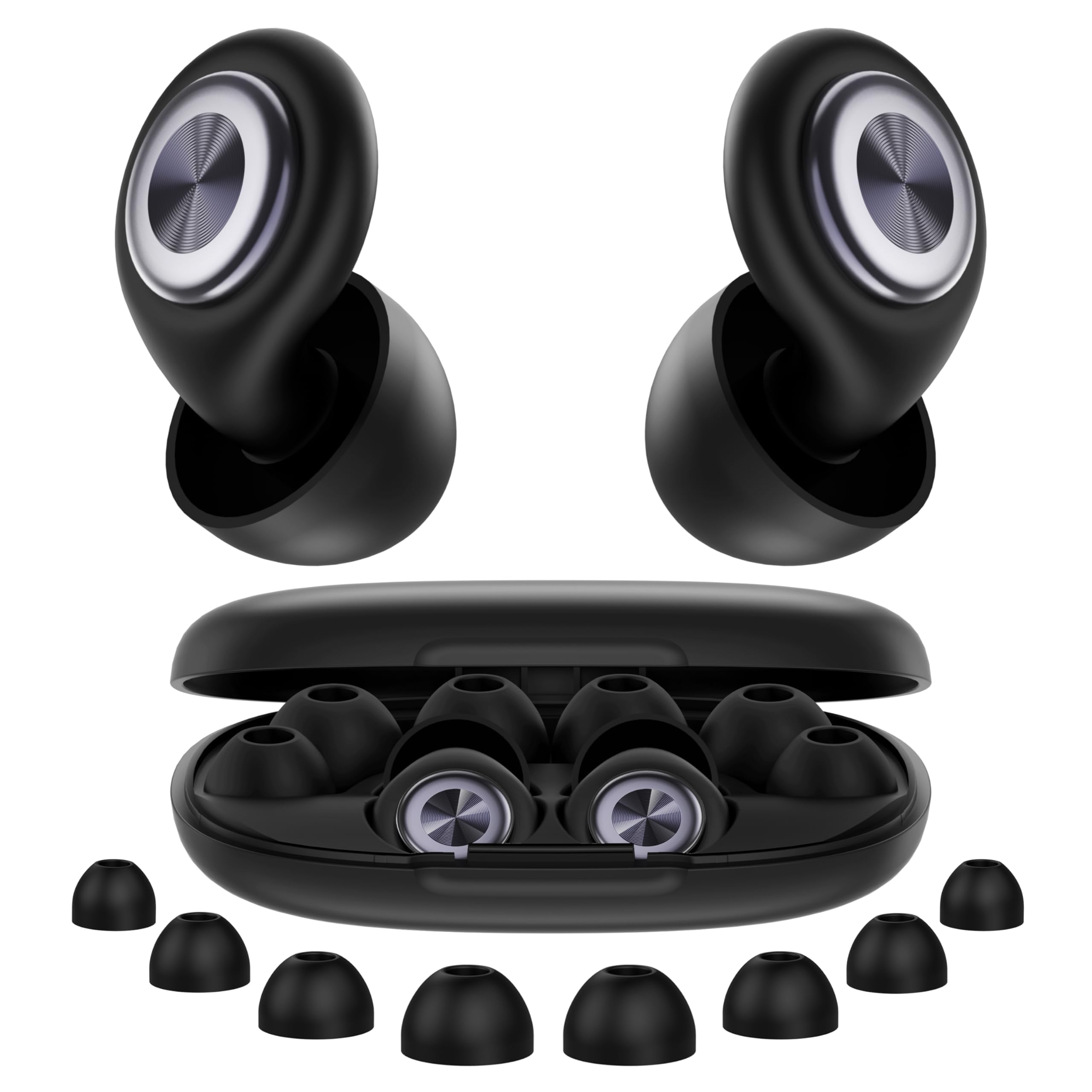 Tapones para los oídos para dormir con cancelación de ruido -45 dB, tapones de silicona suave y reutilizable, protección auditiva con 8 almohadillas y funda de transporte, para dormir