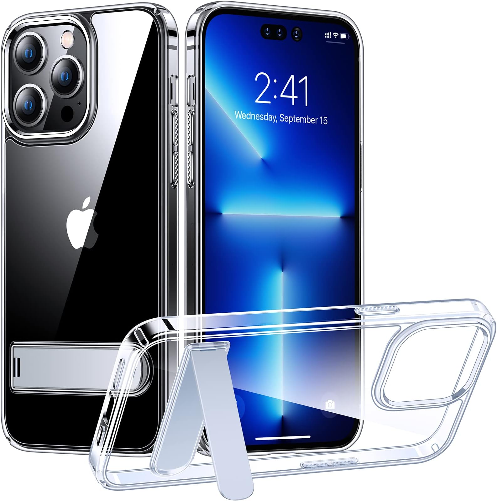 SimtectCrystal Clear for iPhone 14 Pro Max Phone Case, [Not Yellowing] [3 Stand Way][14FT Military Drop Protection] Protective Slim Kickstand Shockproof Phone Case for iPhone 14 Promax, Clear