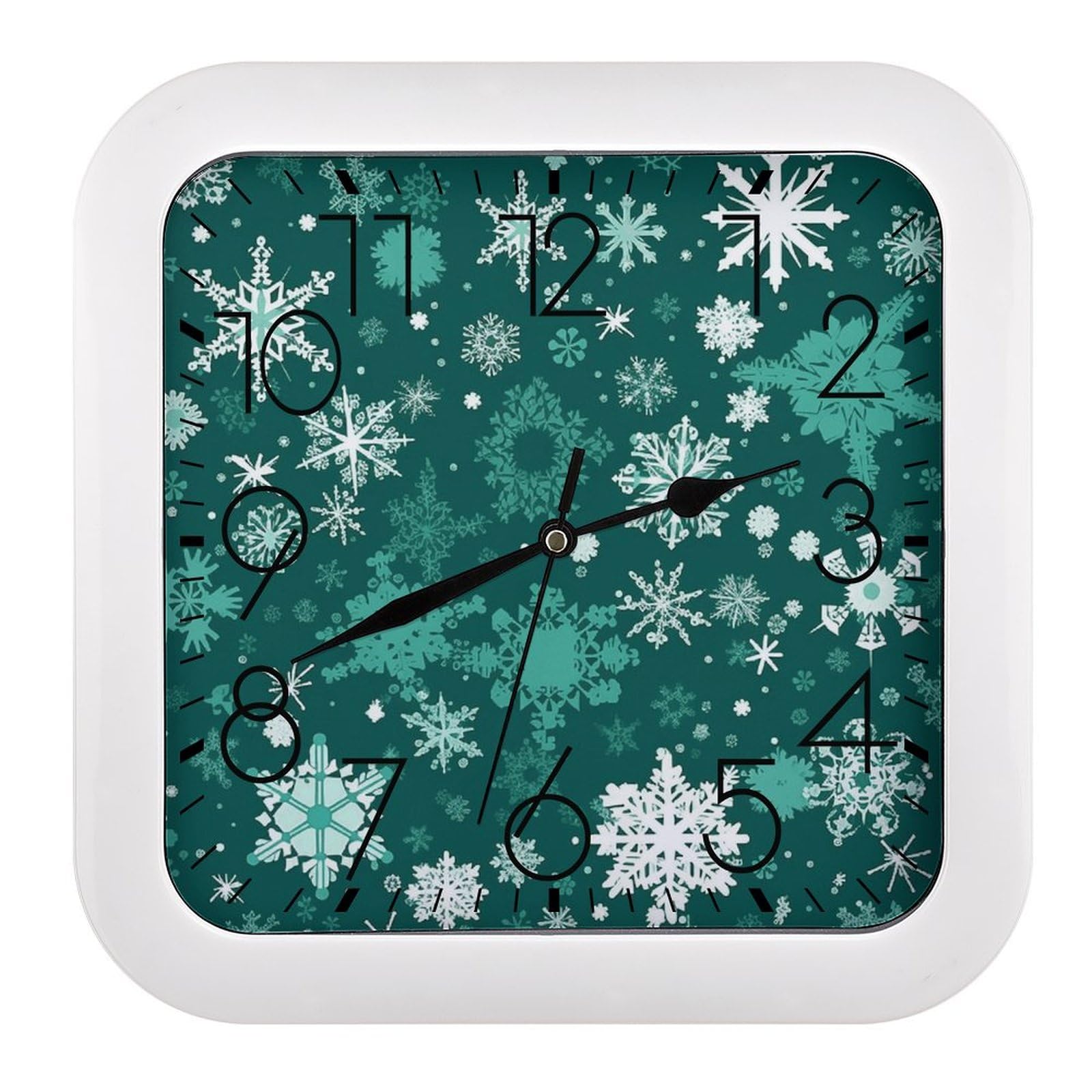 Horloge murale rétro verte au motif flocons de neige pour décorer votre salon chaleureux