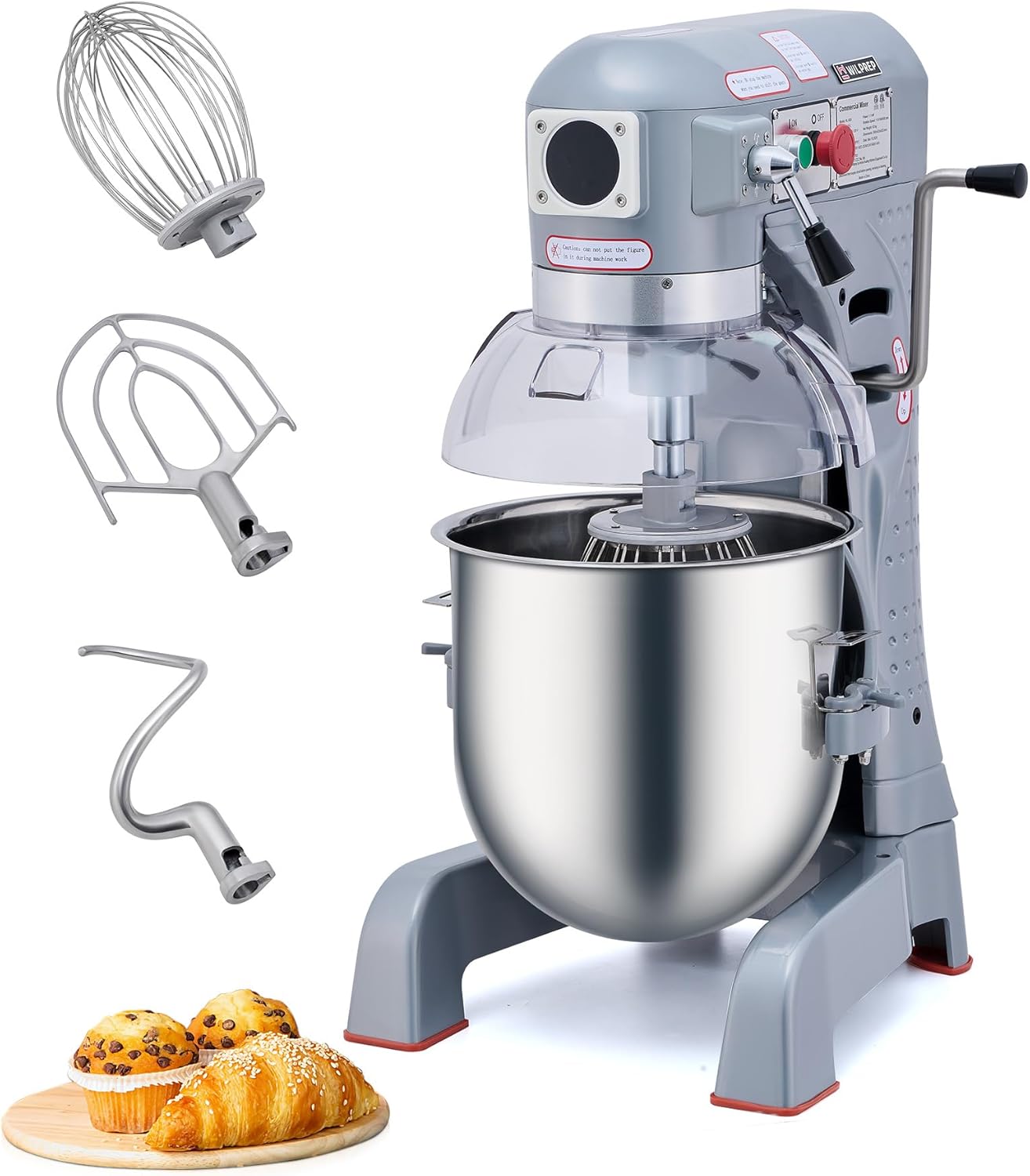 WILPREP 30 qt Commercial Mixer, 1100W 3 Speed Commercial Food Mixer with Dough Hook Beater Whisk, Heavy Duty Commercial Stand Mixer with Stainless Steel Bowl for Bakery Pizzeria Restaurant, ETL Listed
