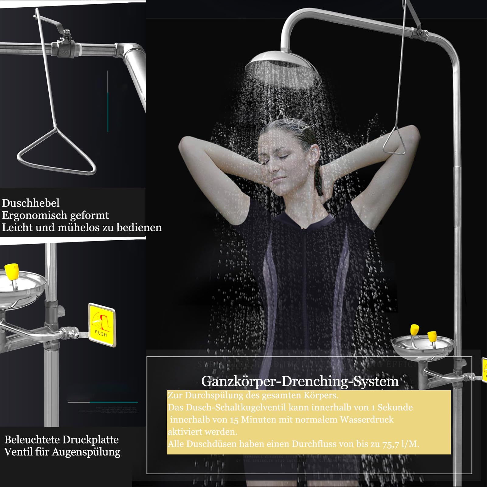 Notdusche, Duschkopf Im Freien Augendusche Augenspülstation Notfall Augenspülung, Augenspülstation Mit Gefrierschutz und Staubkappe für Fabrik-, Büro, Labor und Industrieanwendungen