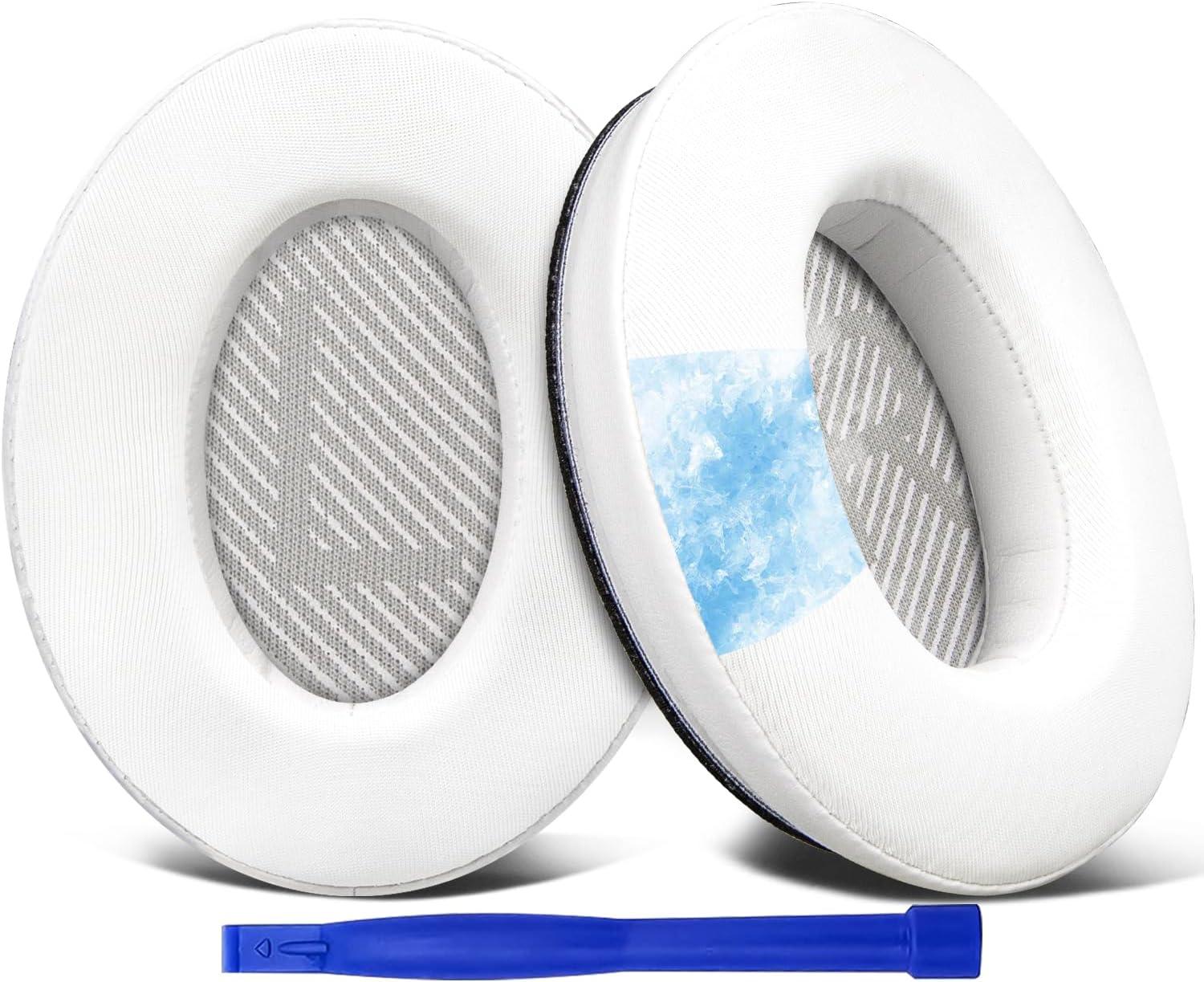 SoloWIT Cooling-Gel Replacement Ear Pads for Bose QuietComfort 35 (QC35) and Quiet Comfort 35 II (QC35 II) Over-Ear Headphones, Earpads Cushions with Ice Silk Fabric - White