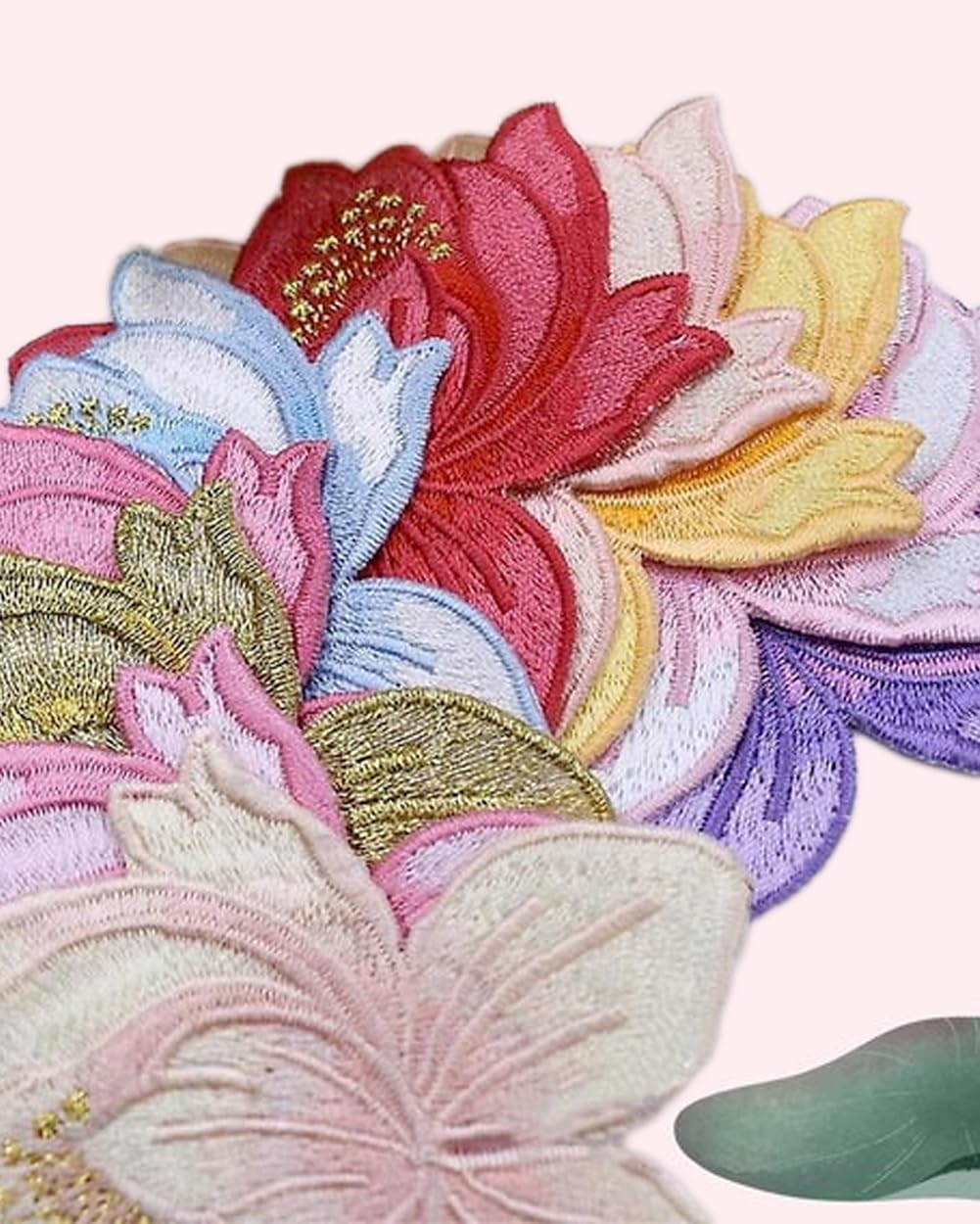 10 Pieces Blooming Lotus Embroidered Applique Orchid Flower Iron on Patches Sew on Badge Stickers for Clothes Backpack Repairing Embellishment Decorations (Beige)