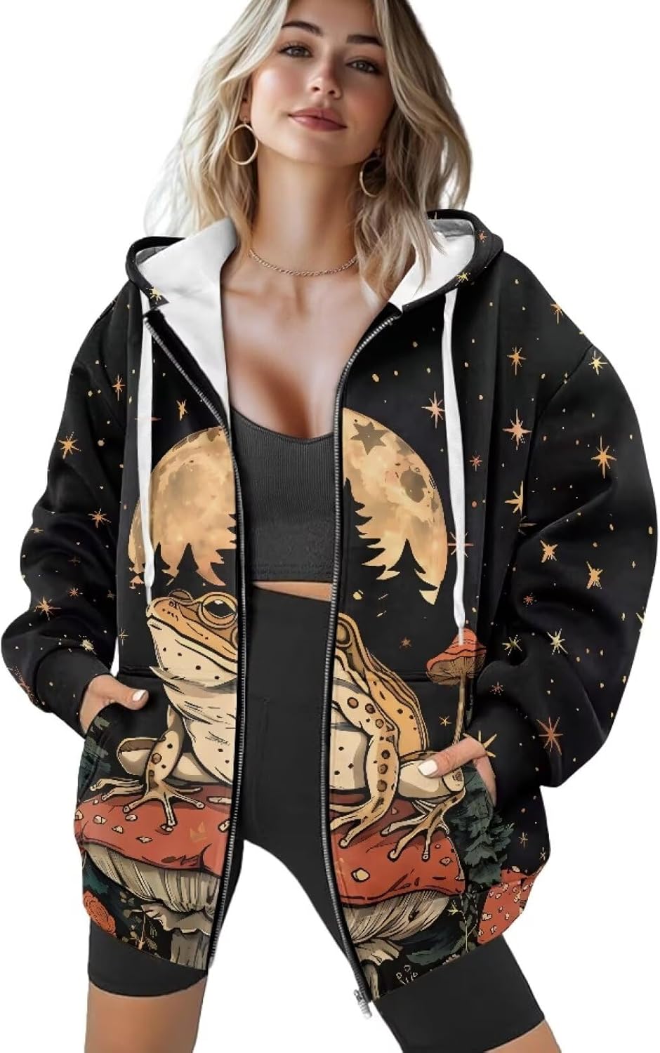 Zip Up Hoodies for Women Lightweight Hooded Jacket Oversized Sweatshirt with Pocket