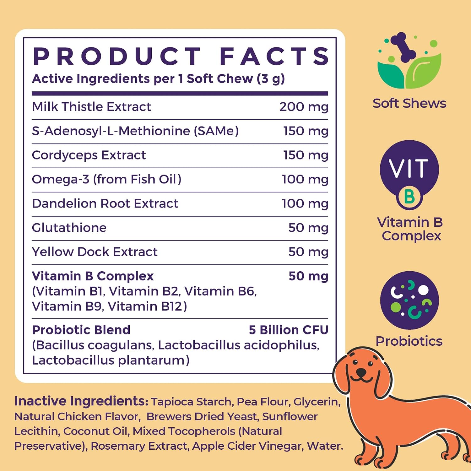 Dog Liver Supplement with Milk Thistle, SAMe & Probiotics, 90 Soft Chews — view 8