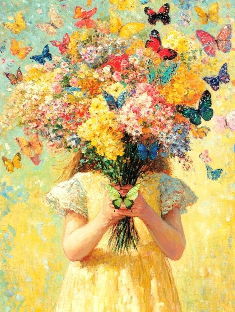 Henypt Cross Stitch Kits Girl and Flowers DIY Needlepoint Set for Beginners The Elderly with Accessories Home & Leisure/Gifts 14CT 30x40cm