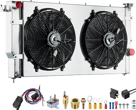 Radiator Compatible with 1994-2002 Dodge Ram 2500 Ram 3500 5.9L Cummins l6 Diesel, 4 Row Performance Aluminium Radiator + Shroud/Fan + Relay Kit