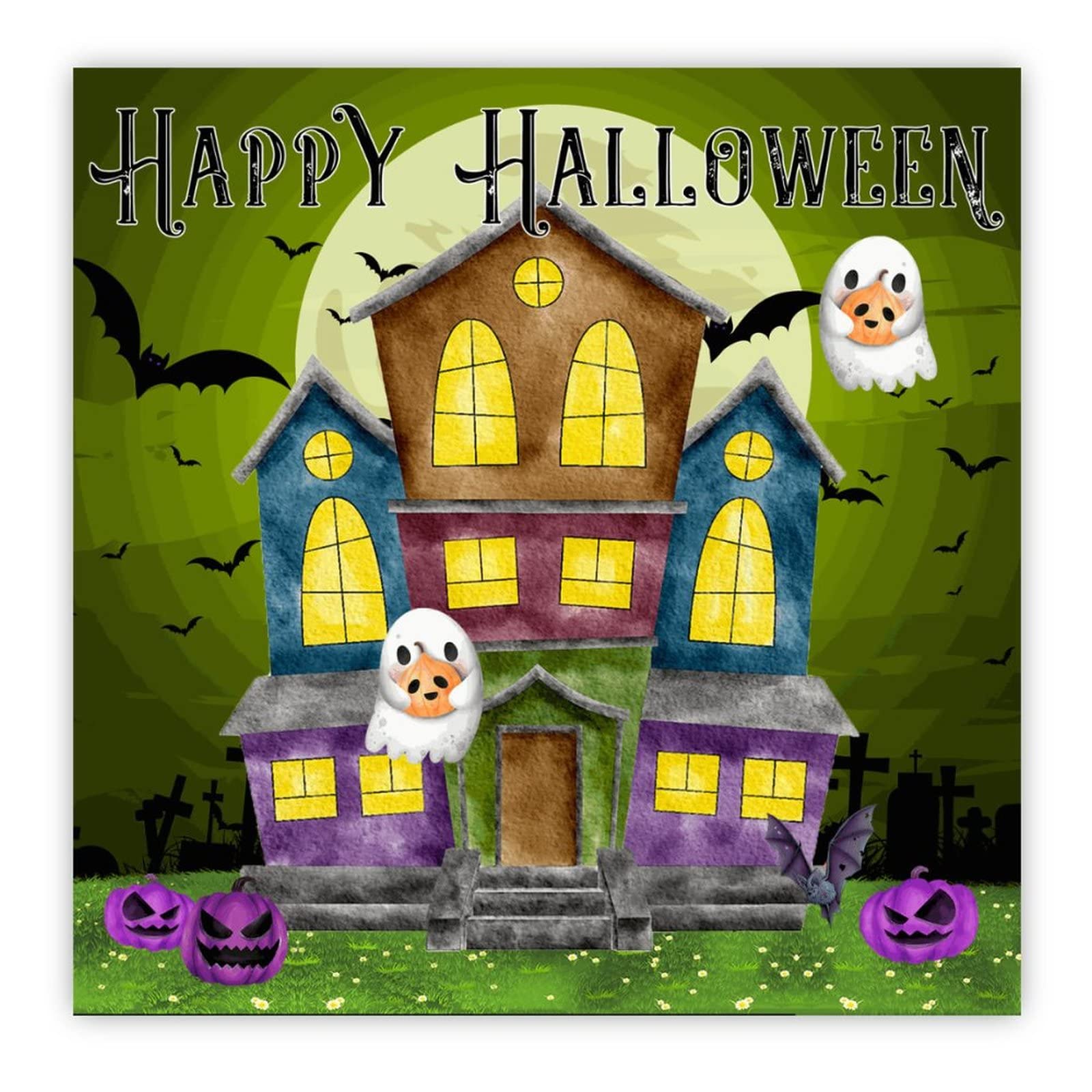 Plaque en bois Happy Halloween déco murale vintage citrouille château 30cm