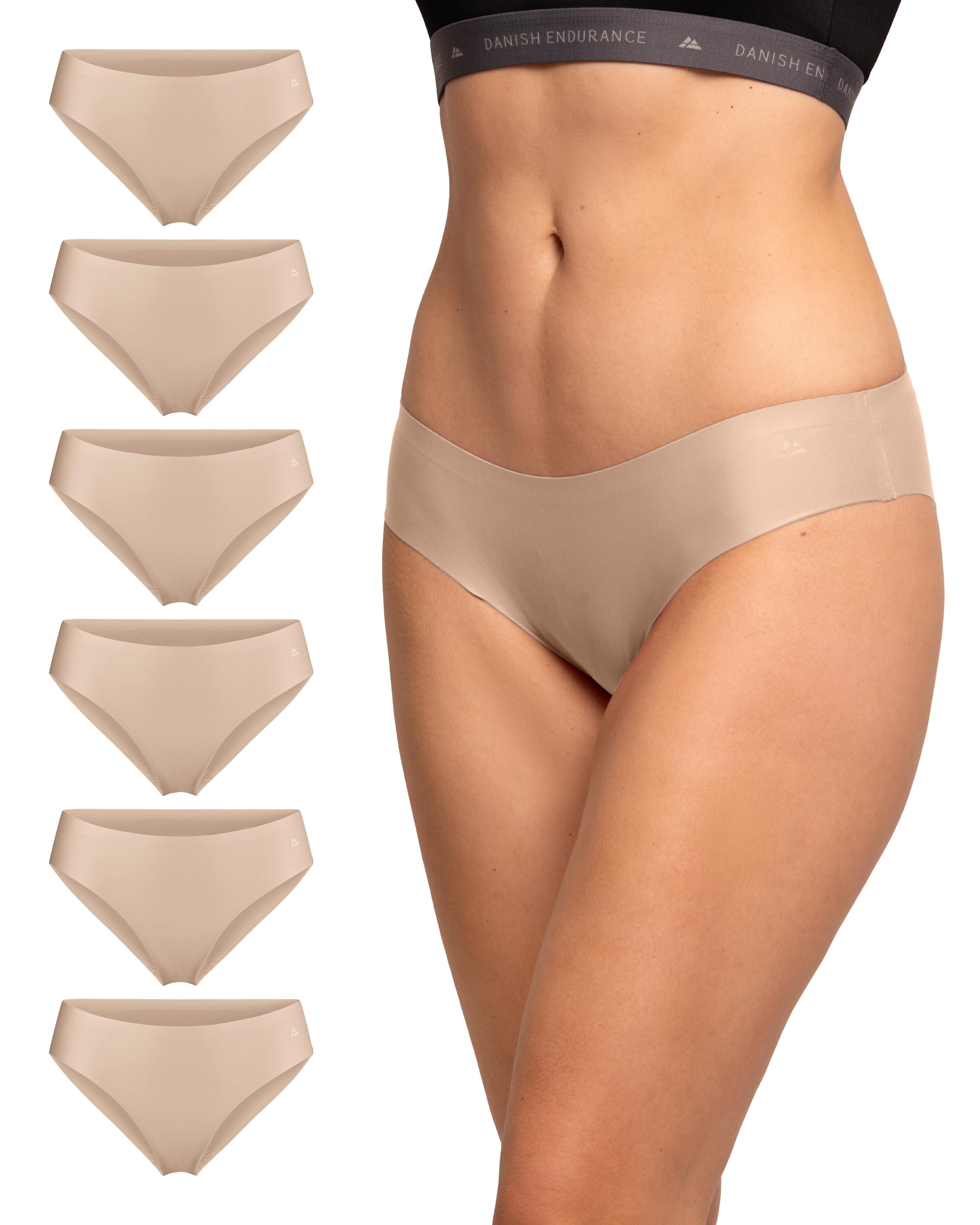 DANISH ENDURANCE Unsichtbare Bikini Slips aus Mikrofaser, 6er Pack Sport-Slips, Nathlos, für Sport & Alltag, Sportunterhosen für Damen