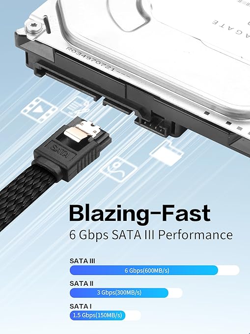 YACSEJAO 4 Pack Cable SATA III 20 Pulgadas 6Gbps 90° miniatura 2