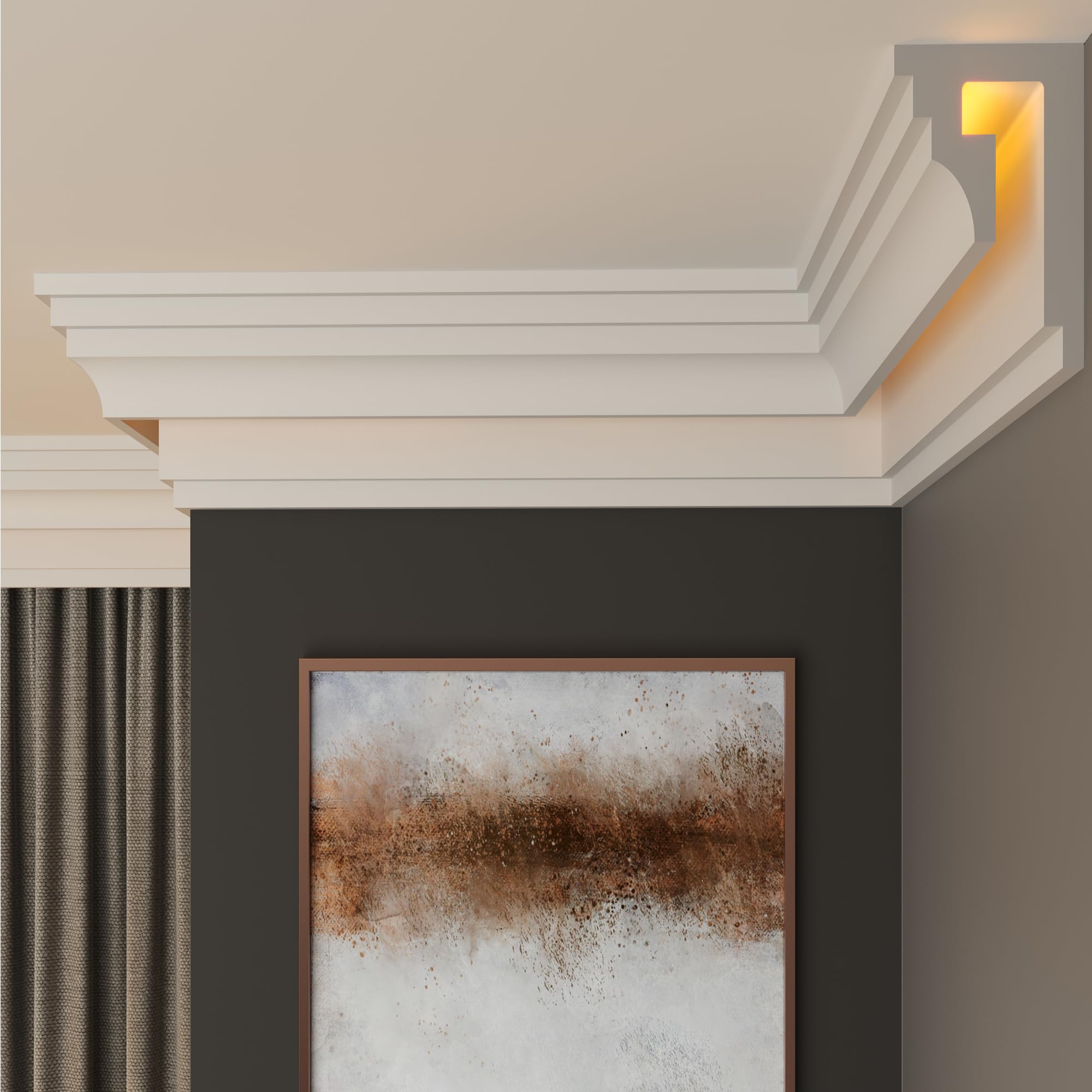FAST DECOR LED Cornice Coving for Ceilings, Premium Extruded Polystyrene Ceiling Moulding Trim, Lightweight and Paintable Decorative Coving, Durable LED Lighting Coving (CLP19, 6M (3 Length))