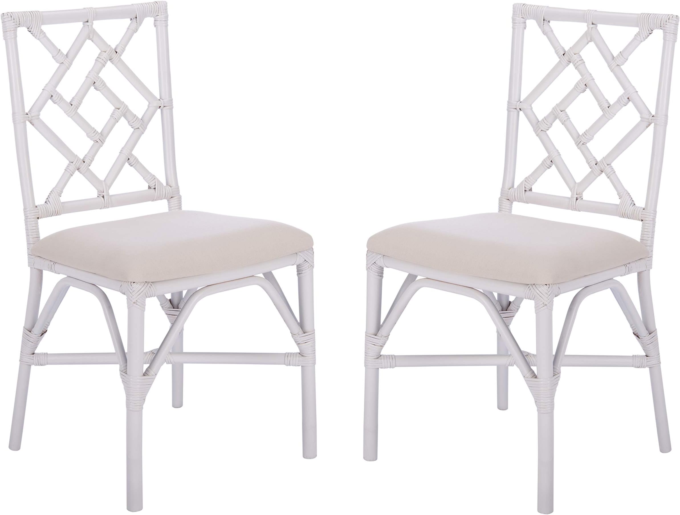 Safavieh Home Bhumi Coastal White Rattan Cushion (Set of 2) Accent Chair