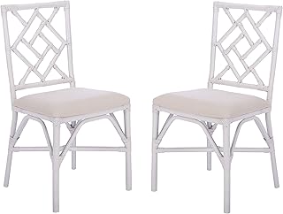 SAFAVIEH Home Bhumi Coastal White Rattan Accent Chair with Cushion (Set ...