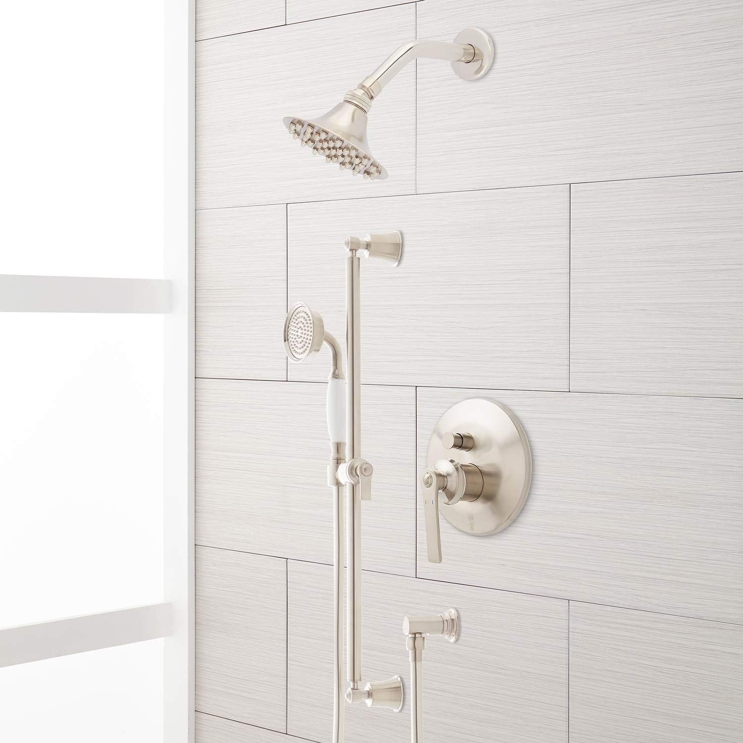 Signature Hardware 436846 Cooper Pressure Balanced Shower System with Single Function Shower Head, Hand Shower, Slide Bar, Hose, and Valve Trim