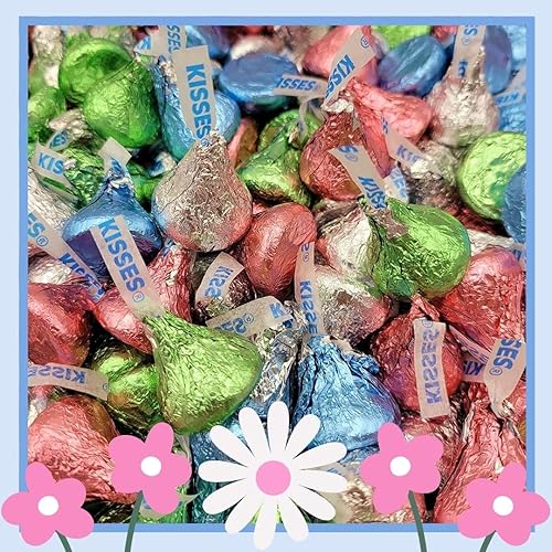 Miniatura 2 de Hershey's - Besos de Pascua, chocolate con leche, (2 libras), a granel, envueltos en una hermosa lámina azul pastel, rosa, verde y plateada, ideal