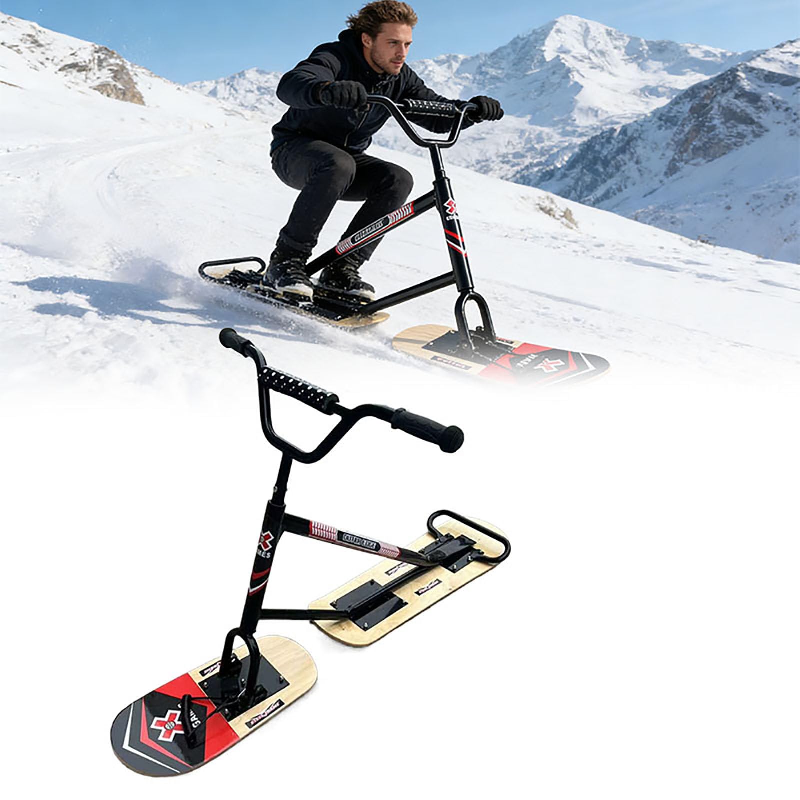 Patinete de Nieve para Adultos con dirección de rotación Completa de 360°, Doble Hoja, Capacidad de 150 kg, esquí Todoterreno para Zonas Rurales y Parques.