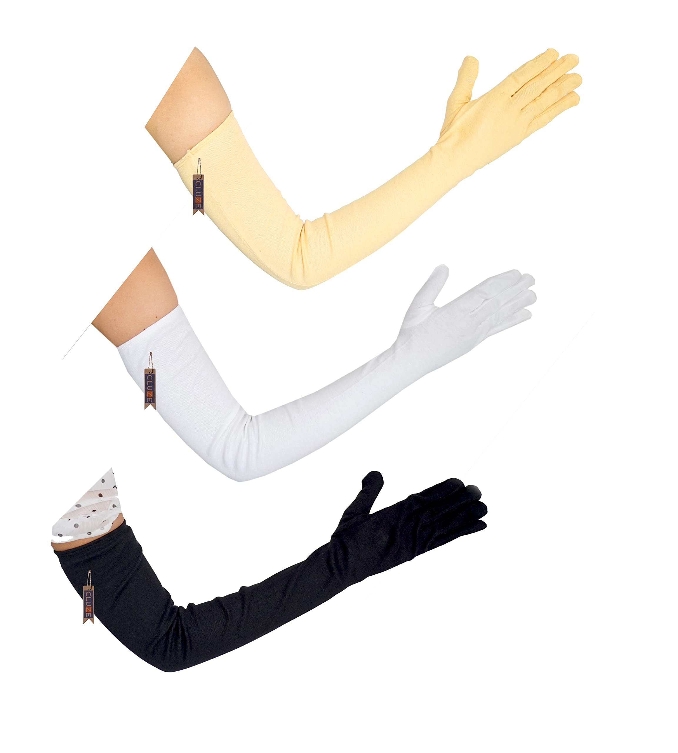 3 Pairs UV Long Sun Gloves Women's Sunblock Driving/Riding Gloves Non Slip Cotton Sun Protective for Outdoor Sports (Skin, Black, White)