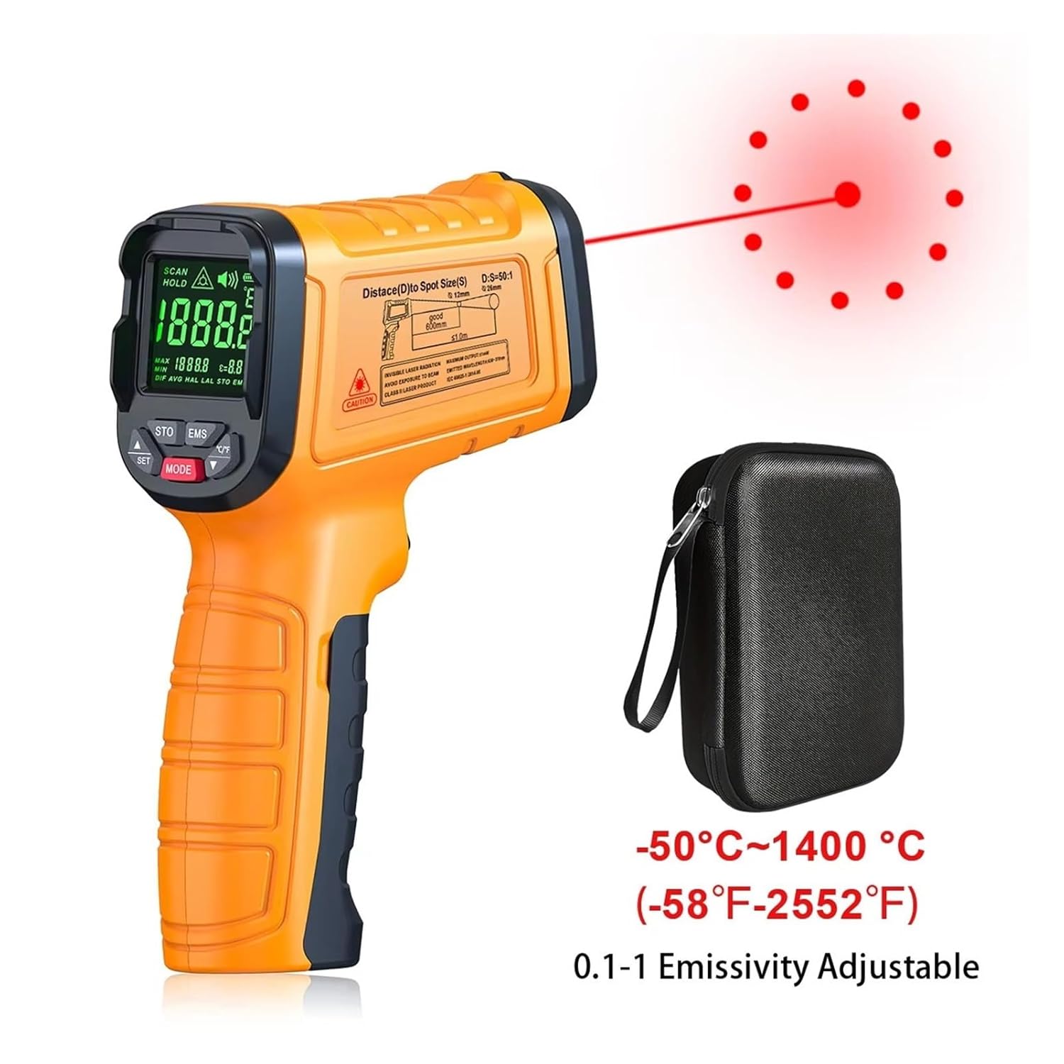 DT1000 DT1600 Infrared Thermometer Professional 13 Laser Points Non Contact Digital Pyrometer IR Temperature Gun High Temp Alarm(-50-1400C)