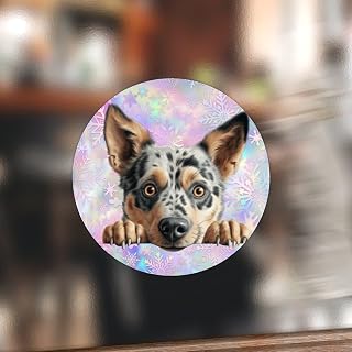 Australian Cattle Dog Cute Funny Peeking Dog Puppy Round Stickers Teacher Reward Stickers School Supplies for Kids Australian Cattle Dog Vinyl Round Stickers Label 3inch 100PCS