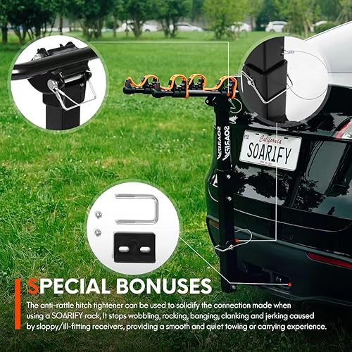 Miniatura 6 de Portabicicletas para automóvil, SUV, RV, soporte de enganche trasero de bicicleta 2, carga de hasta 70 libras, correas de goma, liberación de