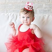 Vista 2 de Corona de cumpleaños de primer cumpleaños para el día de San Valentín, corona de cumpleaños de corazón rosa y rojo, decoración de San Valentín