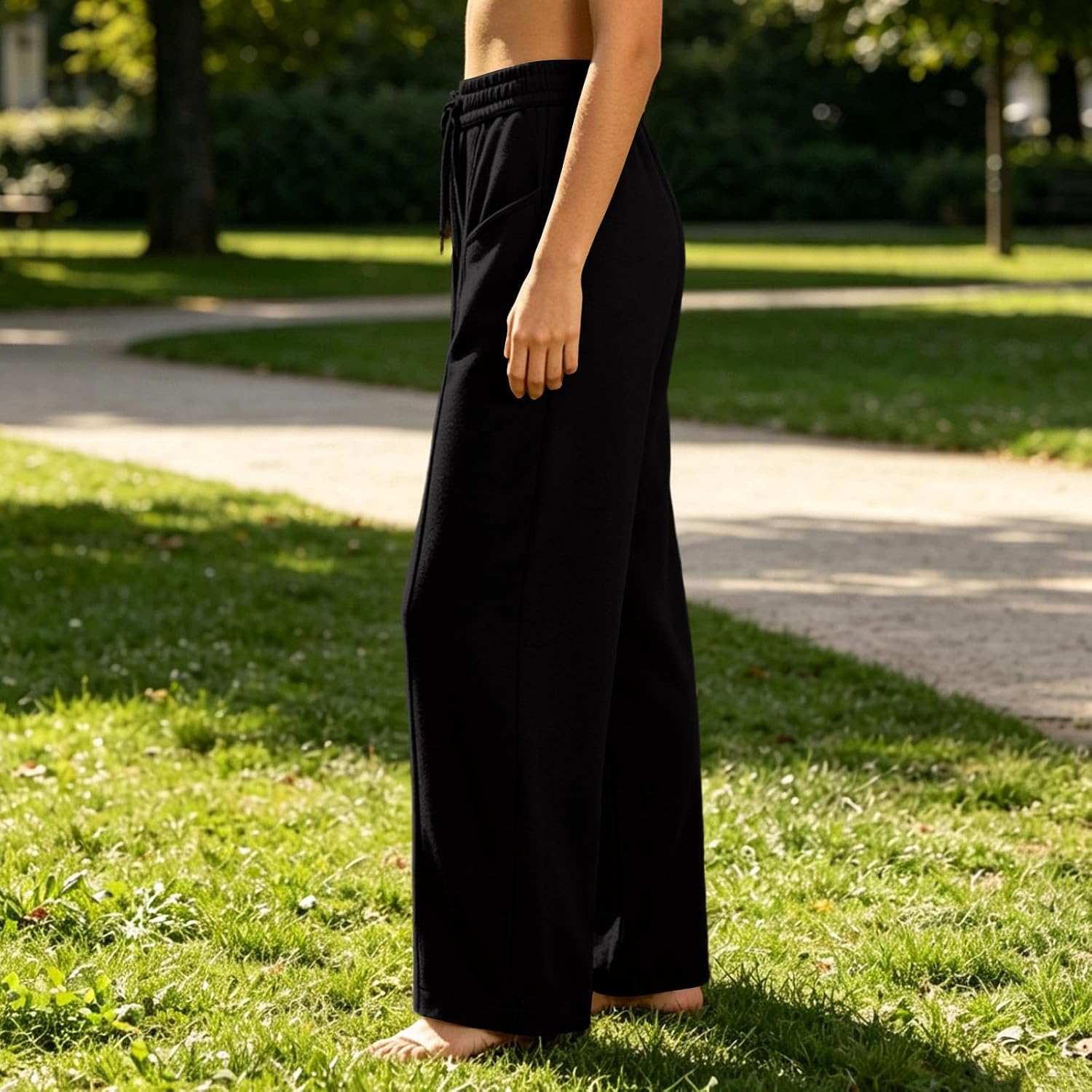 Womens Wide Leg Sweatpants High Elastic Waisted Baggy Workout Pants Fashion Drawstring Athletic Lounge Trousers