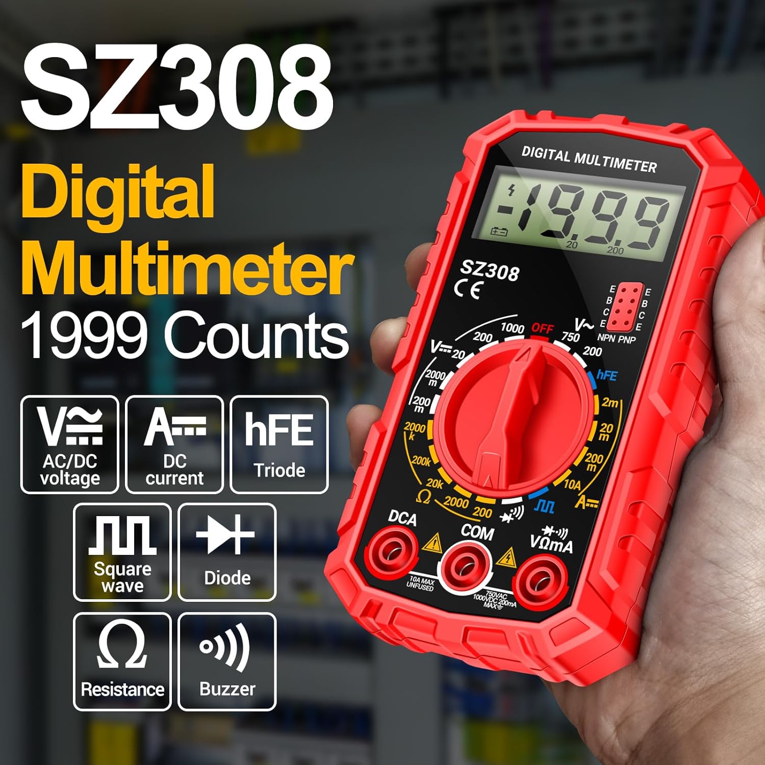 ANENG Multimeter,SZ308 DC AC Volt Meter,Ohm Digital Multimeter Tester,Measures Voltage,Current,Resistance,Continuity,Diodes, Electrical Tester for Househould Tools,Automotive Battery Test(Red)