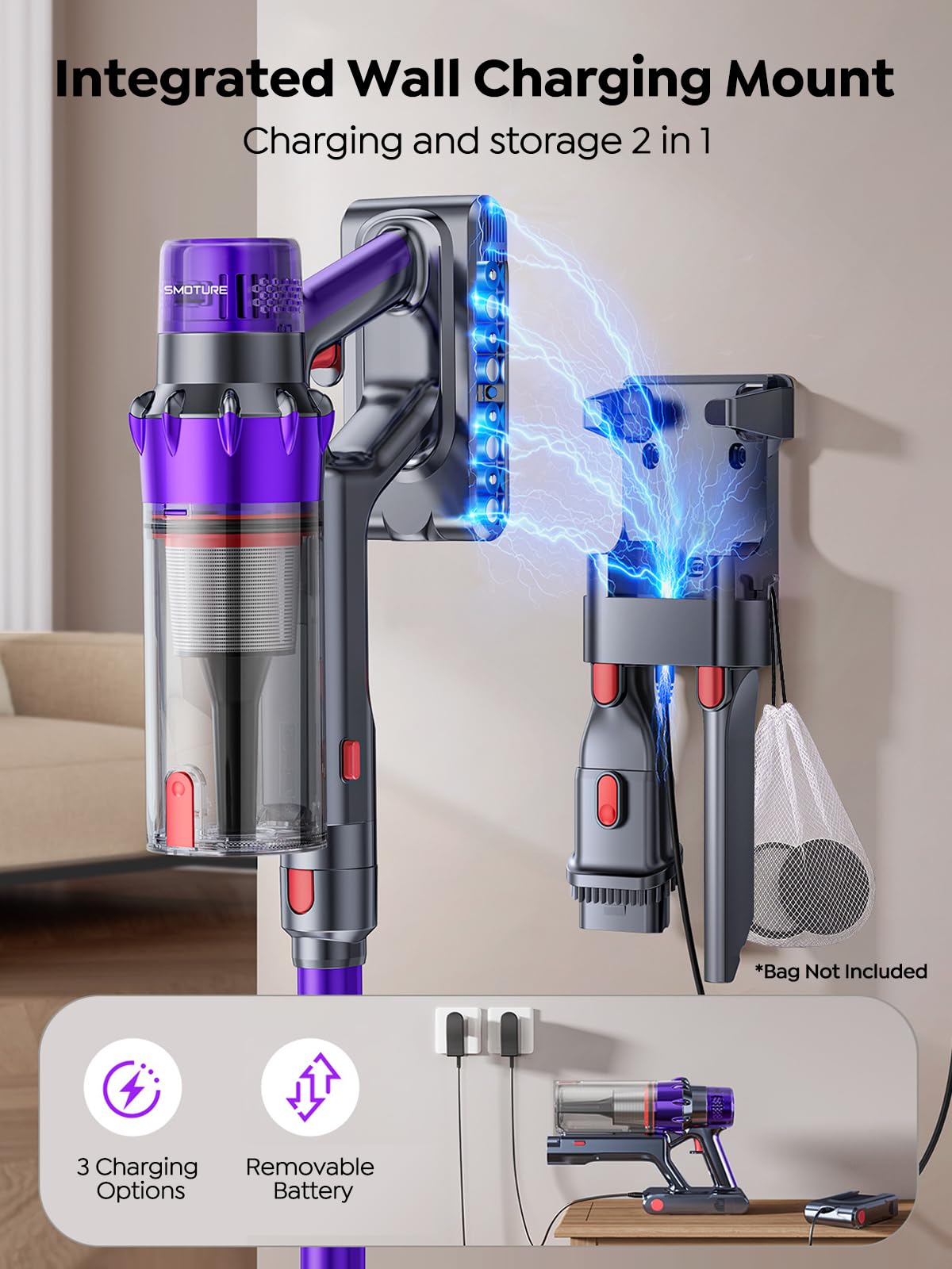 SMOTURE コードレススティッククリーナー パープル Amazon.com: SMOTURE Cordless Vacuum Cleaner, 650W 55KPA 70Mins