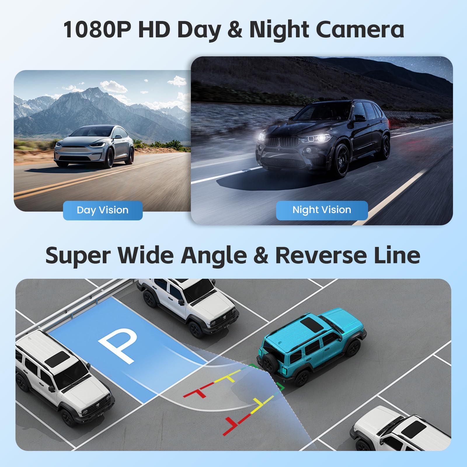 Hikity AHD 1080P Zestaw kamery cofania do samochodu o 360°, z ekranem 4,3 cala, IR noktowizor wodoodporny IP68, 1 kamera obrotowa, do samochodu, kempingu, ciężarówki, przyczepy kempingowej, 12-24 V