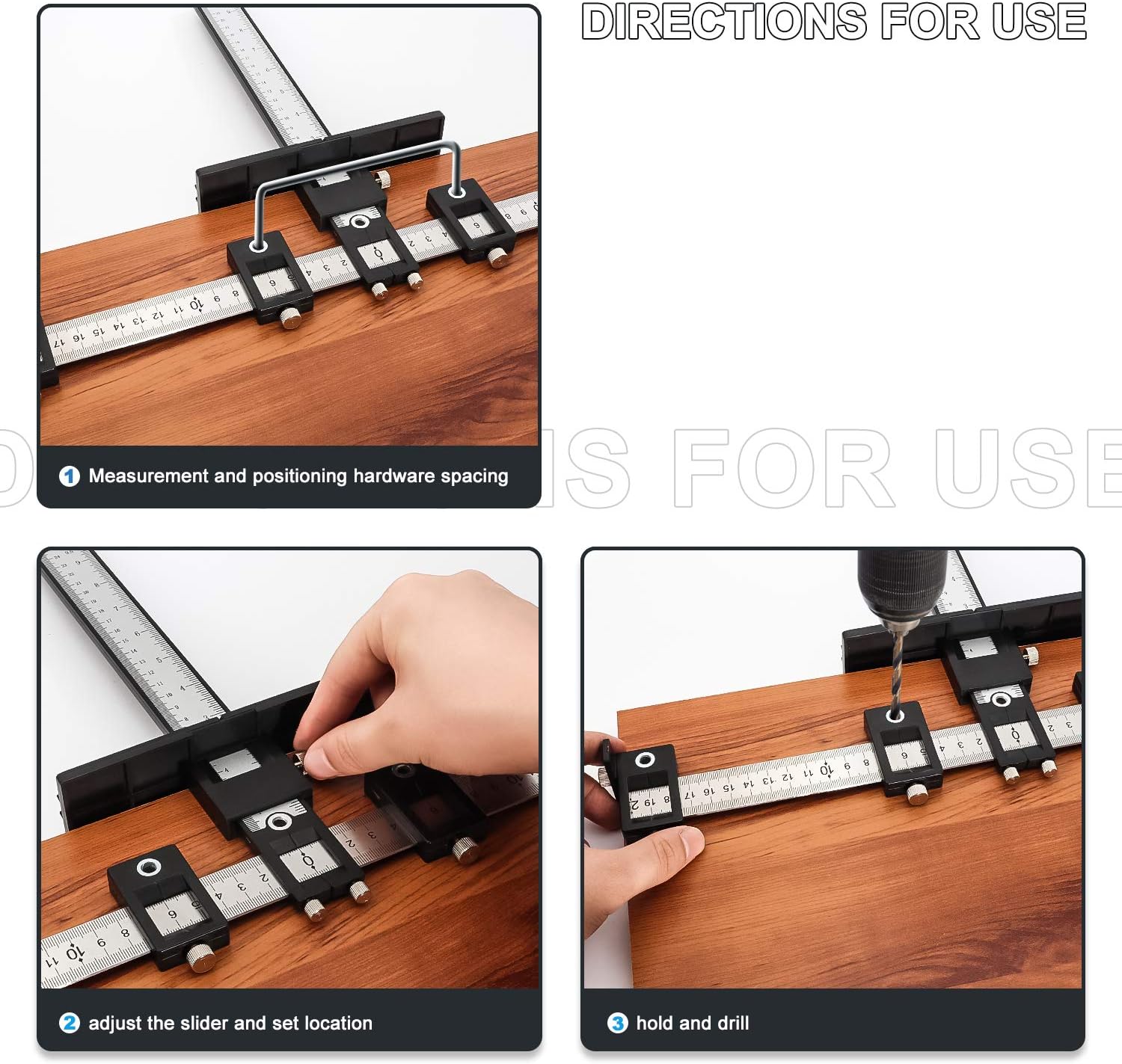 Cabinet Hardware Jig Tool - Adjustable Punch Locator Drill Template Guide, Wood Drilling Dowelling Guide for Installation of Handles Knobs on Doors and Drawer, Black - - 