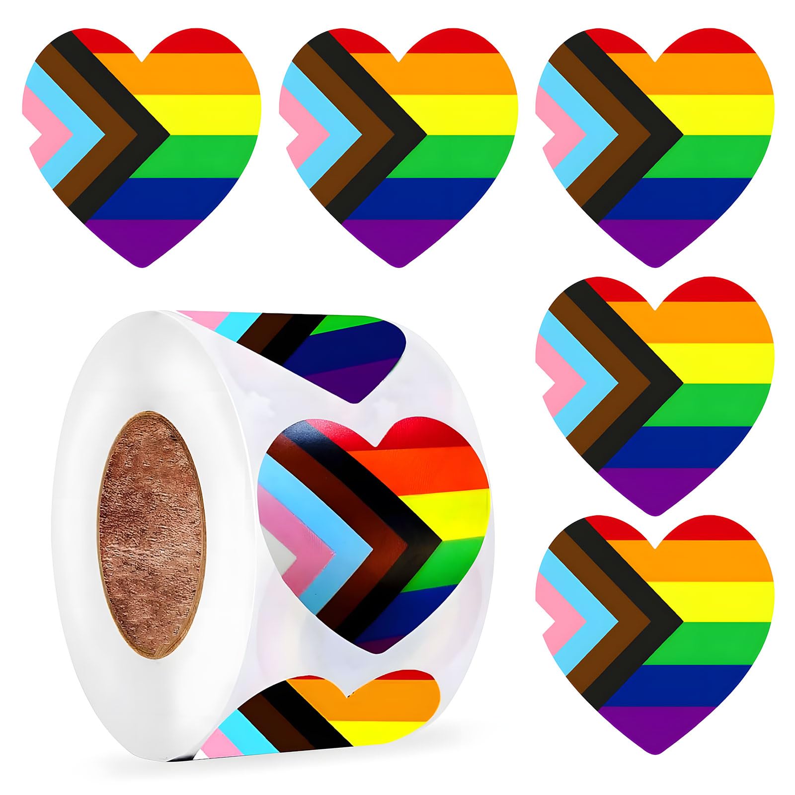 500 Pcs Pride Stickers, 2.5cm Rainbow LGBTQ+ Roll Stickers, Progress Pride Heart Decorations Stickers, Rainbow Flag Decorations Accessories for Pride Month Party Parades Gift Decorations