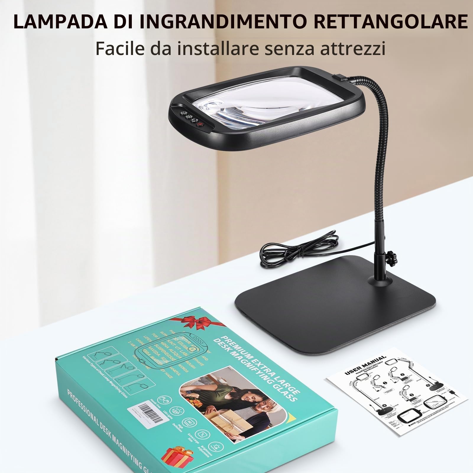 NZQXJXZ 10x Lente Ingrandimento con Luce con Luce e Supporto, 5 Modalità Colore Dimmerabili Lampada Lente Ingrandimento, Lampada ingrandimento per Diamond Painting, Lettura, Riparazione, Artigianato