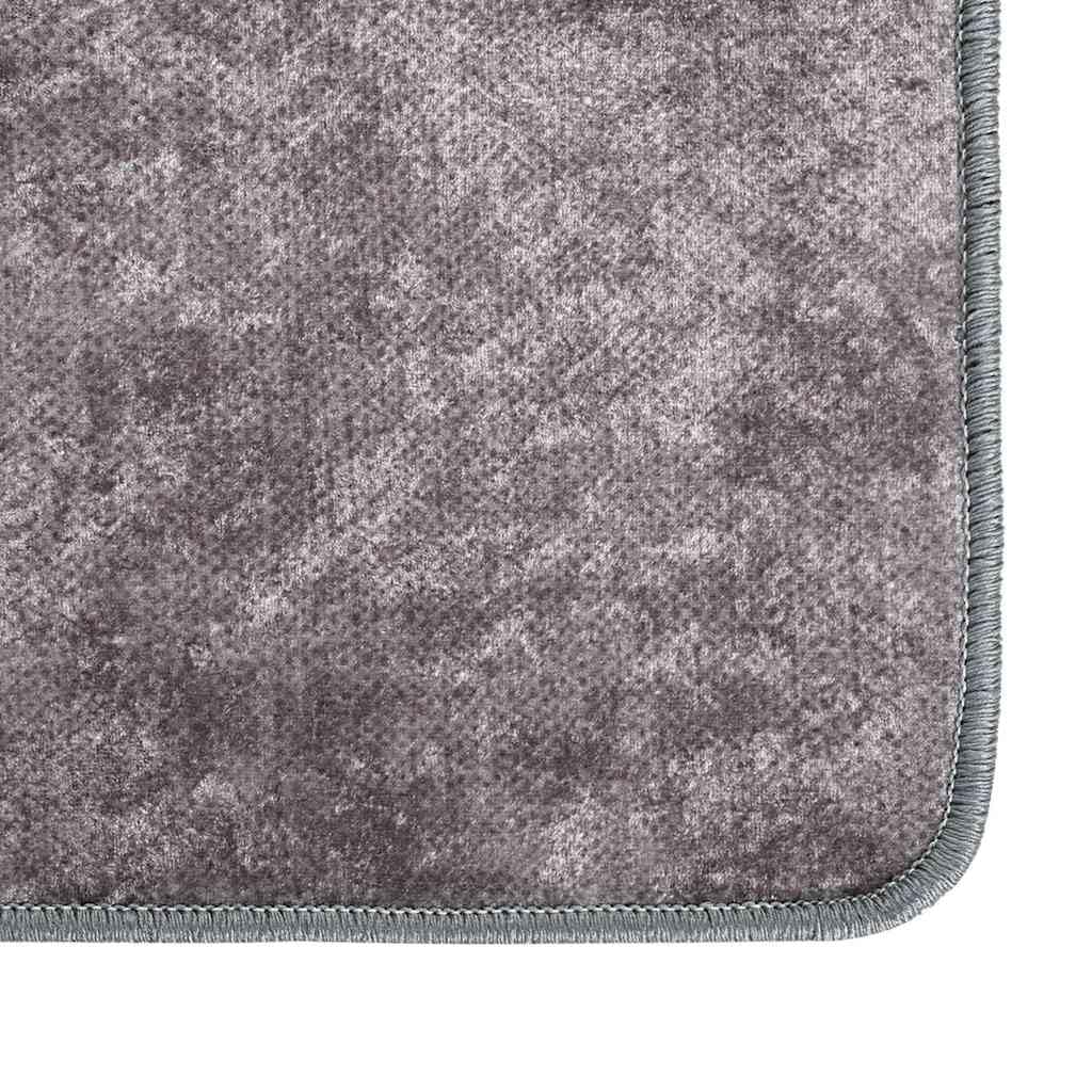 Teppich Waschbar 80x150 cm Grau Weicher Samtteppich Wohnzimmer