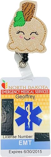 Miniatura 3 de Glitter Caramel Apple Badge Reel, Retractable Fall Fruit ID Holder, Autumn Dessert Name Tag Clip