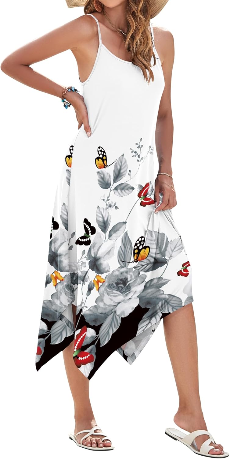 AUSELILY Women's Summer Dresses 2026 Casual Sleeveless Spaghetti Strap Sundress Asymmetrical Midi Dress with Pockets - Image 5