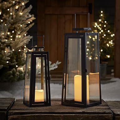 Lights4fun Tall LED Flameless Candle Lanterns Lights for Indoor/Outdoor Use