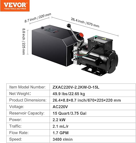 Miniatura 16 de VEVOR Bomba hidráulica Unidad de potencia hidráulica de 4 vías de doble efecto Unidad de potencia hidráulica de doble solenoide Bomba de potencia