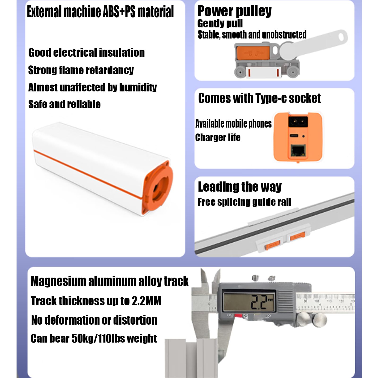Rail Motorisé pour Rideaux,Kit De Rail Intelligent,Ouverture Et Fermeture par Simple Pression,Réglage À Trois Vitesses,Chargement Solaire,pour Obscurcissement Décoratif,Blanc,600~710cm